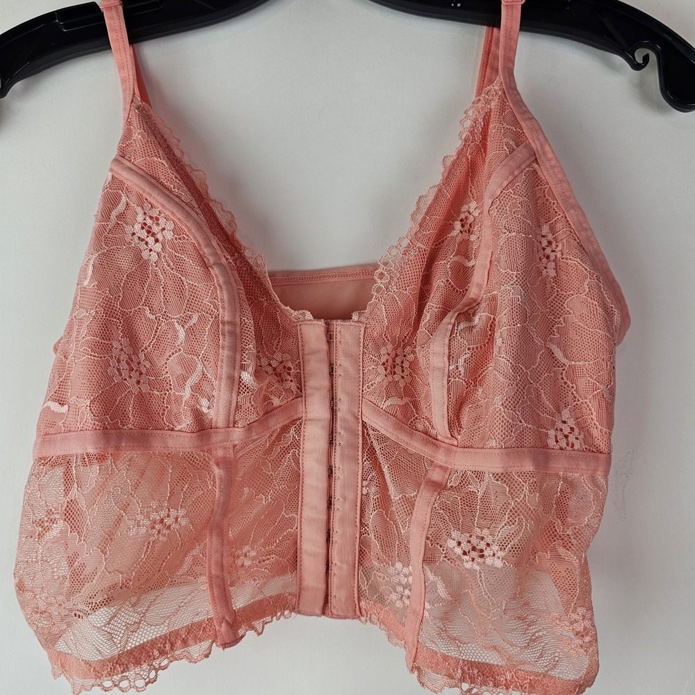 Colsie Women's Lace Bralette Bra Adjustable Straps‎ Peach Orange Medium Wireless